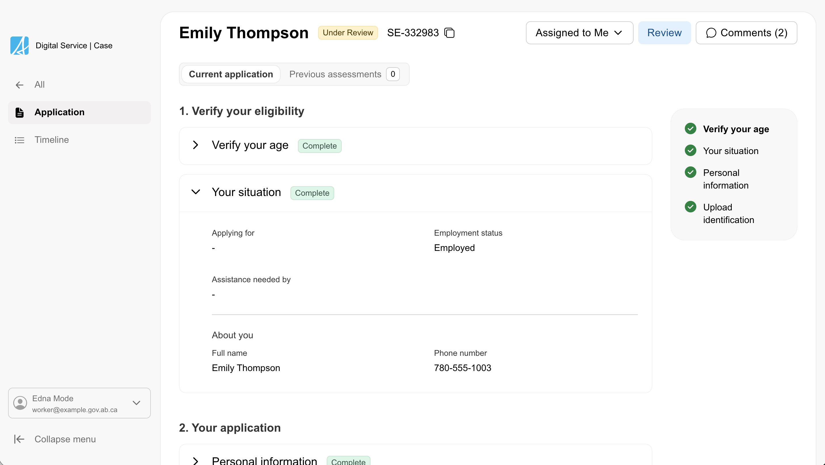 Workspace contextual sidebar showing case-specific navigation items